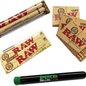 RAW Organic King Size Cigarette Papers Combo Includes: 2 Packs Of RAW Organic King Size Slim Papers, 3 Boxes RAW Pre Rolled Tips, RAW 110MM Cigarette Machine and ARC Cigarette Saver
