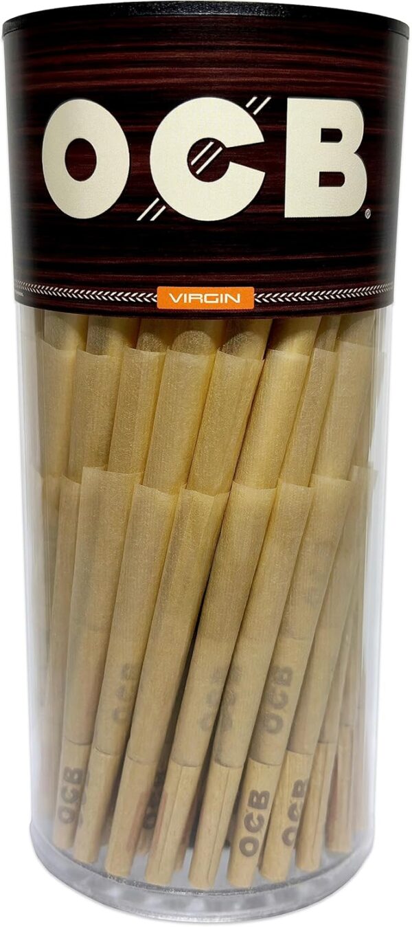 OCB Virgin Prerolled Cones | 1-1/4 Size | 150ct Pack | Unbleached Pre-Rolled Cigarette Paper with Tips and Packing Sticks ~ Includes ARC Saver (150 Count) - Image 2