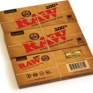RAW Classic 200 King Size Slim uncreased Rolling Paper, Brown, 200 Count (Pack of 3)