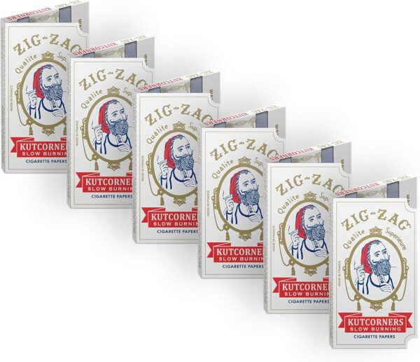 ZIG-ZAG Rolling Papers - Original Kutcorner - 70mm - Easy to Use - Natural Gum Arabic - Slow Burning (6 Pack)