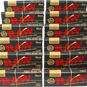 RAW Classic Black 1 1/4 Size Natural Unrefined Ultra Thin 79mm Rolling Papers (12 Packs)