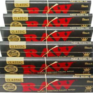 RAW Classic Black King Size Slim Natural Unrefined Ultra Thin 110mm Rolling Papers (6 Packs)