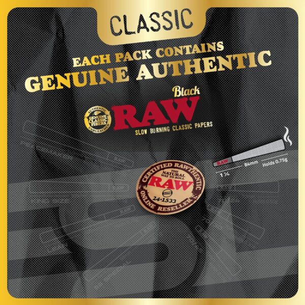 RAW Cones Classic Black 1-1/4 Size | 100 Pack | Slow Burning Pre Rolled Cones - Rolling Paper Pressed Extra Fine for Thin, Naturally Translucent Paper with Tips & Packing Tubes Included - Image 4