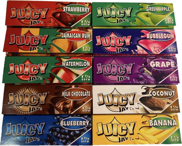 Juicy Jay 10 Pack Mixed Flavor 1 1/4 Size Flavored Rolling Paper 32 Count