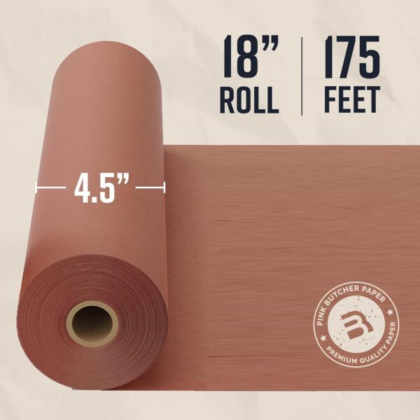 Bryco Goods Pink Butcher Paper Roll with Dispenser Box, 18" x 175' (2100”) Food-Grade Peach Butcher Paper for Smoker, BBQ, Grilling, Smoking Meat - USA Made - Unbleached, Uncoated and Unwaxed - Image 4