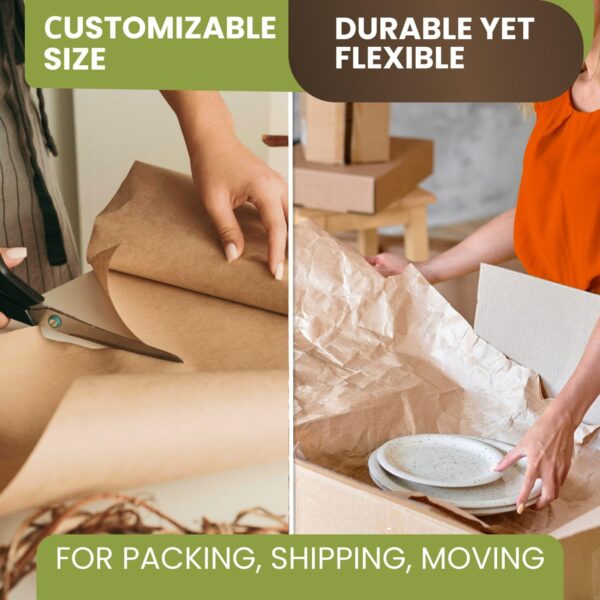 24" x 1200" (100 ft) Natural Kraft Paper Roll – USA Made Non-Toxic, Odorless, 100% Recyclable Brown Wrapping Paper for Shipping, Packaging, Crafting & Gift Wrapping - Image 4