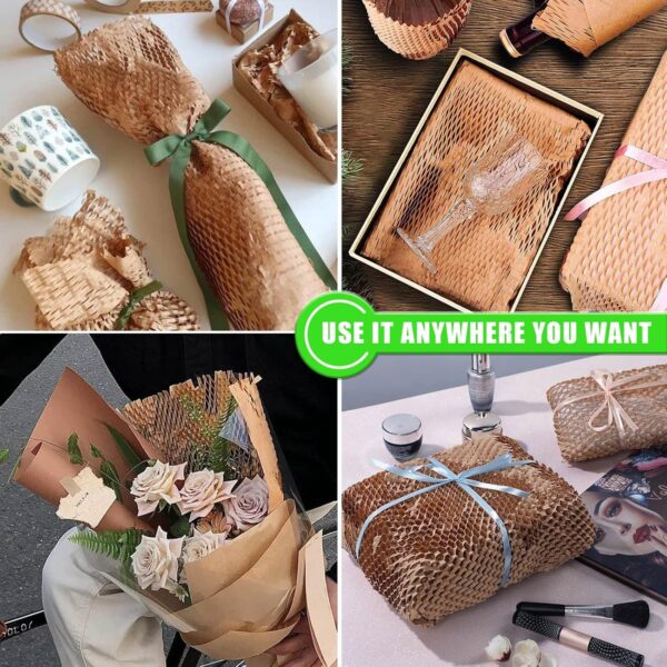 Honeycomb Packing Paper, MINHAO 15"x400' Eco Friendly Packing Paper for Moving Recyclable Honeycomb Paper Moving Supplies Bubble Paper Wrapping Protective Roll, With 36 Fragile Sticker Labels - Image 3