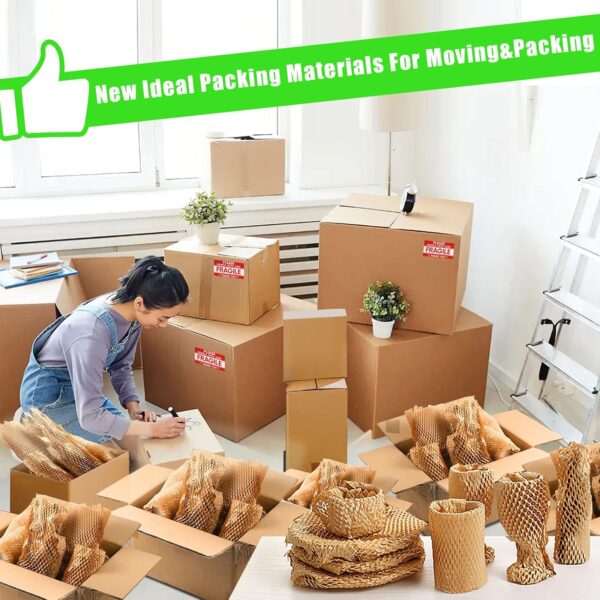 Honeycomb Packing Paper, MINHAO 15"x400' Eco Friendly Packing Paper for Moving Recyclable Honeycomb Paper Moving Supplies Bubble Paper Wrapping Protective Roll, With 36 Fragile Sticker Labels - Image 5