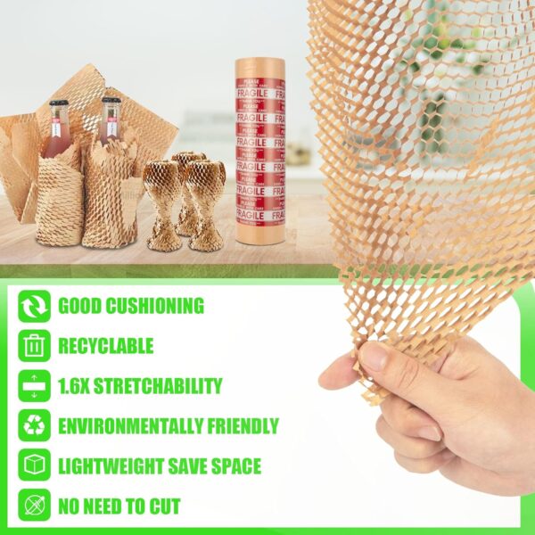Honeycomb Packing Paper, MINHAO 15"x400' Eco Friendly Packing Paper for Moving Recyclable Honeycomb Paper Moving Supplies Bubble Paper Wrapping Protective Roll, With 36 Fragile Sticker Labels - Image 6