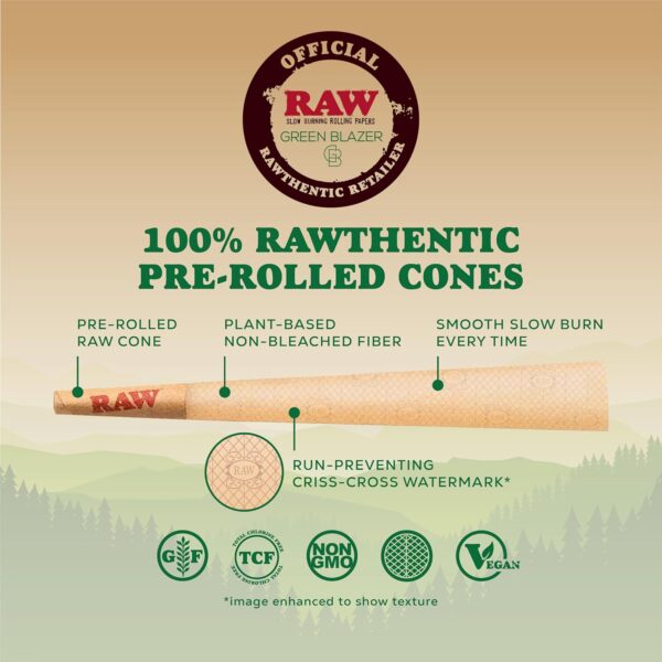 RAW Cones Lean Size: 100 Pack Slim Pre Rolled Rolling Papers & Tips, Classic Flavor, Slow Burning Rawthentic Paper, 109mm - Image 4