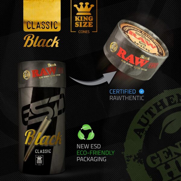 RAW Black Cones King Size - 50 Pack - Slow Burning Pre Rolled Cones - Rolling Paper Pressed Extra Fine for Thin, Naturally Translucent Paper with Tips & Packing Tubes Included - Image 4