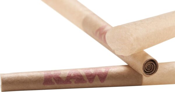 Raw Cones Classic Lean: 50 Pack Slim Pre Rolled Cones Rolling Papers and Tips, Rawthentic Slow Burning, 109mm Unbleached, Green Blazer Loader & Packing Sticks - Image 3