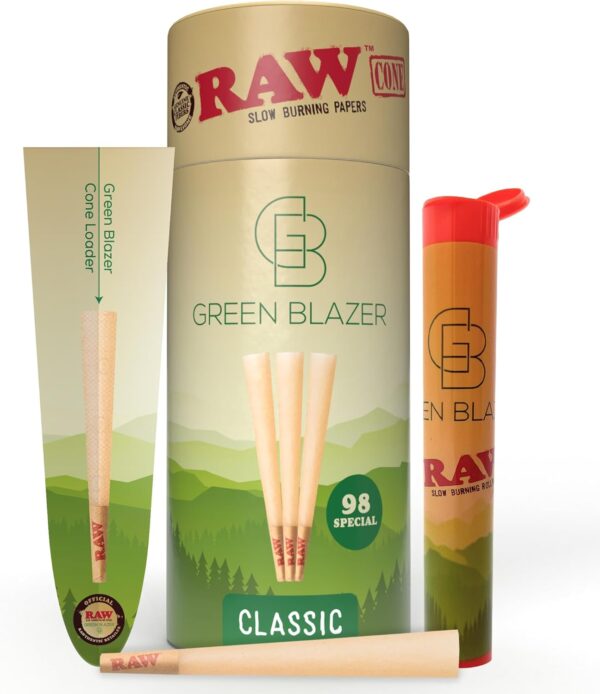 RAW Cones 98 Special: 50 Pack Patented Slow Burning Pre Rolled Cones Rolling Papers & Tips – All Natural Classic Rawthentic Paper, 98mm