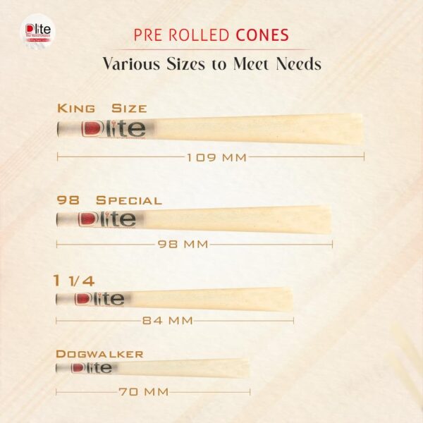 Dlite King Size Pre-Rolled Cones, 100 Pack, 109 MM, Unbleached Natural Rolling Paper, Vegan, Classic Pre rolled paper with Tip, Includes Packing stick - Image 3