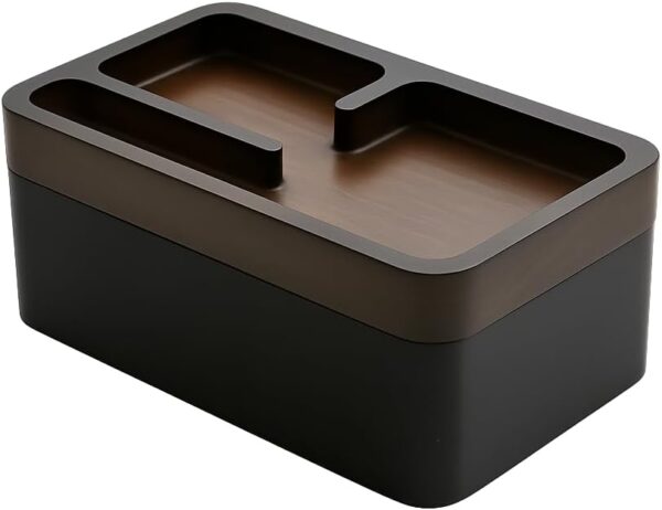 Revov Tray Box, EDC Valet Tray Box with Authentic Wood Magnetic Rotating Lid, Office Table, EDC Gear Organizer, Home Office, Desk Accessories (Black)
