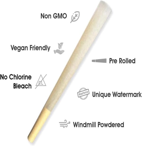 Kashmir 100 ct Organic Rolling Paper Cone King Size, Natural Pre Rolled Cones with Filter Tips, 109mm Organic Natural Fibers Easy to Use Convenient Preroll Cones, Classic Cones Rolling Paper - 100 Pcs - Image 2