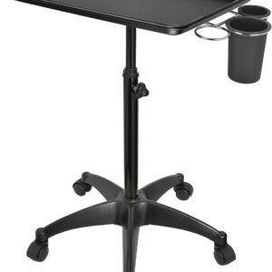 JOSTZHXIN Salon Rolling Tray, Tattoo Tray Rolling Cart, Height Adjustable Styling Tray, Service Storage Tray Trolley for Beauty Salon Clinic Spa,Black-with Cup Holder