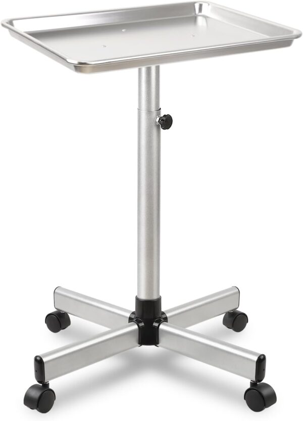 Salon Tray on Wheels, Rolling Tattoo Tray, Adjustable Hair Stylist Tray, Metal Mayo Stand Tray, Salon Color Tray Use As Medical Tray, No-Rusting