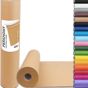 PerkHomy 17.5" x 1,200" (100') Brown Kraft Paper Roll for Gift Wrapping Bulletin Board Kids Craft Art Bouquet Flower Packing Moving Shipping Floor Covering Table 70GSM 50LB (Brown, 17.5" x 100')