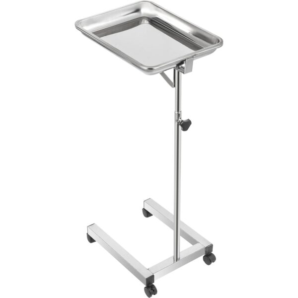 VEVOR Lab Cart, Stainless Steel Mayo Tray Stand 18 x 14 in Trolley Mayo Stand, Adjustable Height 32-51 in Instrument Tray with Removable Tray & 4 Omnidirectional Wheels, Ideal for Home Equipment - Image 12