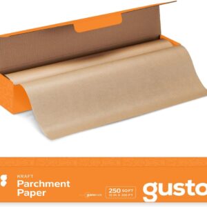 GUSTO [15 in x 200 ft - 250 Sq.Ft] Kraft Parchment Paper for Baking, Non-Stick Baking Paper - Parchment Paper Roll With Cutter for Air Fryer, Baking & Cooking (Formery Comfy Package)