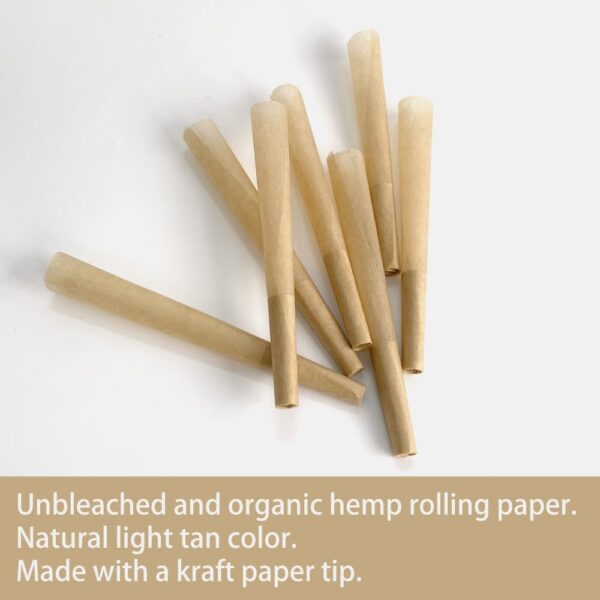 120-Pack Pre-Rolled Cones 1 1/4 Size – 84mm Organic Hemp Rolling Papers with Tips | Natural Brown Unbleached Paper | Slow Burning Preroll Tubes for Cigarette Rolling - Image 3