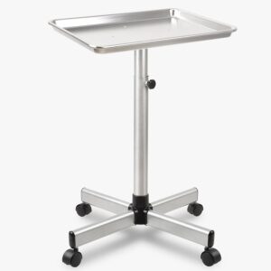 Salon Tray, Silver Salon Tray, Tattoo Tray on Wheels, Metal Salon Rolling Tray, Salon Services Tray Height-Adjustable, Tattoo Tray, Medical Tray, Dental Tray（Silver）