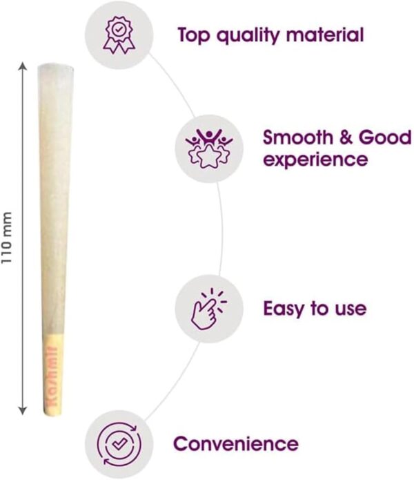 Kashmir 100 ct Organic Rolling Paper Cone King Size, Natural Pre Rolled Cones with Filter Tips, 109mm Organic Natural Fibers Easy to Use Convenient Preroll Cones, Classic Cones Rolling Paper - 100 Pcs - Image 3
