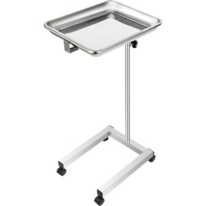VEVOR Lab Cart, Stainless Steel Mayo Tray Stand 18 x 14 in Trolley Mayo Stand, Adjustable Height 32-51 in Instrument Tray with Removable Tray & 4 Omnidirectional Wheels, Ideal for Home Equipment
