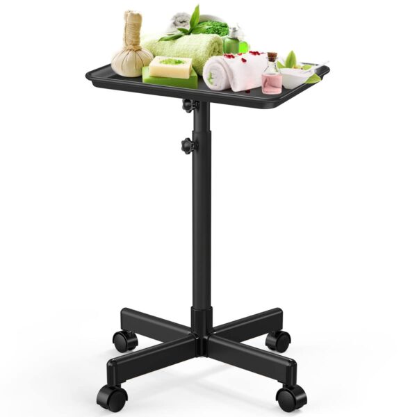 JOSTZHXIN Salon Rolling Tray, Premium Aluminum Tattoo Tray, Salon Rolling Cart Adjustable Height, SPA Service Rolling Trolley Tray for Beauty Hairstylist Dental Clinic,Black - Image 8