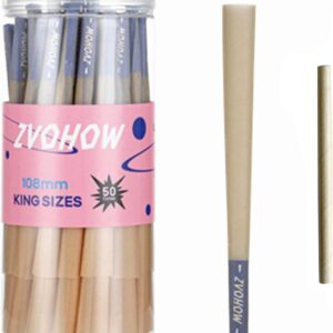 ZVOHOW Classic Pre rolled Cones 50 PACKS - King Size (108mm) Pre Rolling Papers With Tips and Kraft Paper Stick - Classic Rolled Cones Rolling Papers (Brwon 50Pack)
