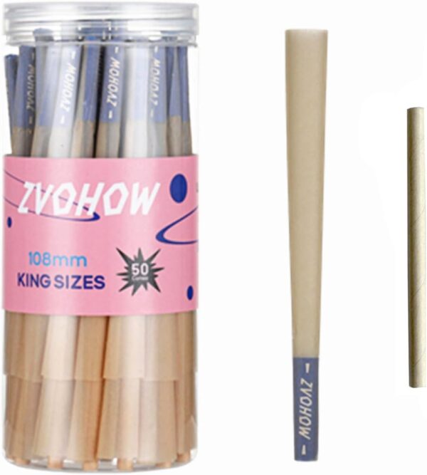 ZVOHOW Classic Pre rolled Cones 50 PACKS - King Size (108mm) Pre Rolling Papers With Tips and Kraft Paper Stick - Classic Rolled Cones Rolling Papers (Brwon 50Pack)