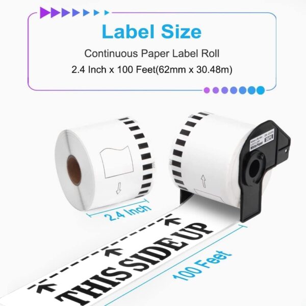 MarkDomain 12 Rolls DK2205 (2.4" X 100 Ft.) Continuous Length Labels Paper Tape, Compatible Brother Paper Roll (62mm x 30.4m) Use with QL QL-800 QL-820NWB QL-1060N QL-1110NWBC Label Printers - Image 3