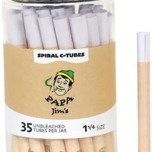 Papa Jims Pre-Rolled Cones C-Tube | 35 tubes | 84mm - 1 1/4" size | with exclusive premium spiral tips | No debris or residue | Unbleached Classic | Finest Paper from France