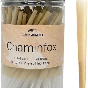 120-Pack Pre-Rolled Cones 1 1/4 Size – 84mm Organic Hemp Rolling Papers with Tips | Natural Brown Unbleached Paper | Slow Burning Preroll Tubes for Cigarette Rolling