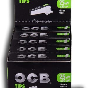 OCB Premium Tips for Cigarette Papers | Full Box = 25 Packs | 1250 Tips Total | Chlorine & Chemical Free | Includes ARC Saver