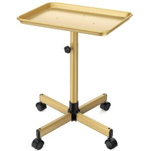 Salon Tray Cart Premium Aluminum Tattoo Tray, Champagne Gold Salon Rolling Tray, Height Adjustable Utility Trolley, Salon Tray on Wheels for Spa Hairstylist Clinic Dental
