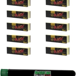 Raw Black Rolling Papers Tips (10 Pack) with American Rolling Club Tube