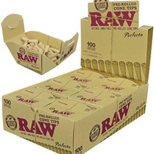 RAW Natural Unrefined Pre-Rolled Perfecto Cone Tips 100 Tips per Pack (1 Pack)