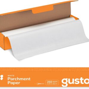 GUSTO [15 in x 200 ft - 250 Sq.Ft] White Parchment Paper for Baking, Non-Stick Baking Paper - Parchment Paper Roll With Cutter for Air Fryer, Baking & Cooking- Formery Comfy Package