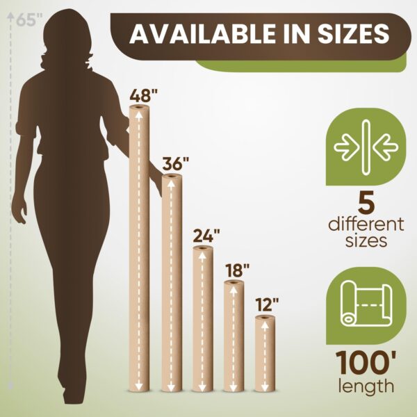 12" x 1200" (100 ft) Natural Kraft Paper Roll – USA Made Non-Toxic, Odorless, 100% Recyclable Brown Wrapping Paper for Shipping, Packaging, Crafting & Gift Wrapping - Image 5