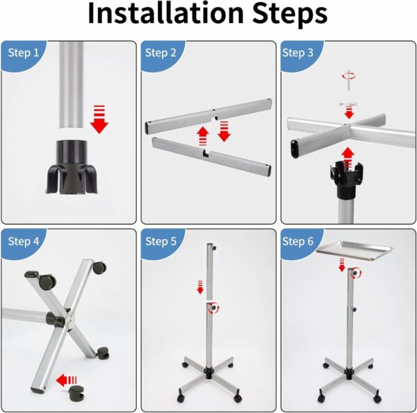 Salon Tray Cart, Salon Color Tray with Adjustable Height, Salon Tray on Wheels, Salon Rolling Tray, Ideal Use As Tattoo Tray＆Dental Tray - Image 7