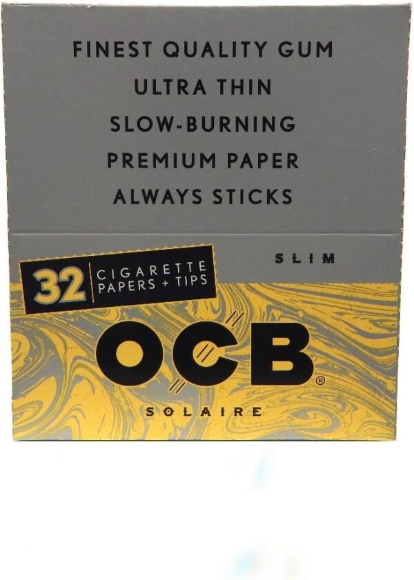OCB Solaire Slim Size (110mm) Rolling Papers with Tips (3 Pack) - Image 2