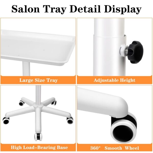 Salon Tray, Salon Rolling Tray with Adjustable Height, Salon Tray on Wheels, Salon Color Tray Ideal Use As Tattoo Tray, Medical Tray and Dental Tray - Image 3