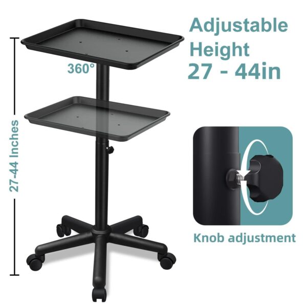 Salon Tray on Wheels, Adjustable Hairstylist Rolling Tray with Wheels,Premium Aluminum Tattoo Tray,Suitable for spa Hairstylist Salon Trolley cart with Wheels-(Black) - Image 3