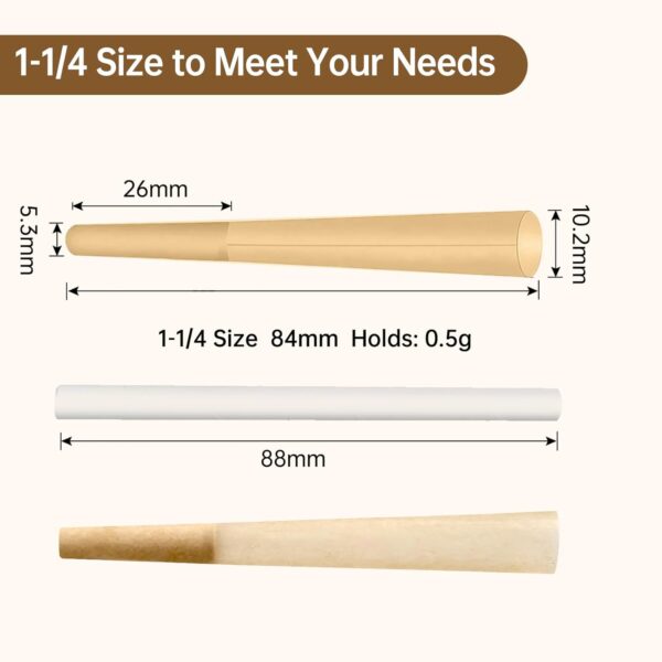 Pre Rolled Cones 1 1/4 Size 1000 Pack | Natural Brown | Bulk Pre-Rolled Cones with "Crown" Filter Tip | Natural Unbleached Rolling Paper (A80C00) - Image 3