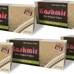 Kashmir 100% Organic Classic 200ct Pre-Rolled Tubes, Portable, and Easy-Draw Rolling Paper Filter Tubes - Carton of 5