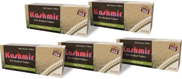 Kashmir 100% Organic Classic 200ct Pre-Rolled Tubes, Portable, and Easy-Draw Rolling Paper Filter Tubes - Carton of 5