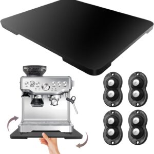 360° Rolling Tray Bamboo Appliance Slider for Kitchen Appliances, for Breville Espresso Machine Accessories, Sliding Tray for Coffee Maker Appliances Mat Easily from Under The Cabinet Black 12.8"×15.8