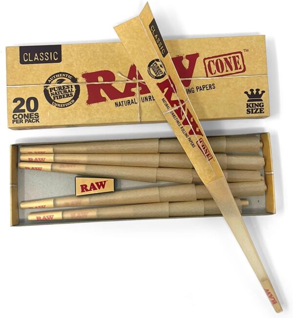 RAW Cones Classic King Size - 20 Pack - Pre Rolled RAWthentic Cones Rolling Papers with Tips, All Natural, Green Blazer Sticker - Image 5